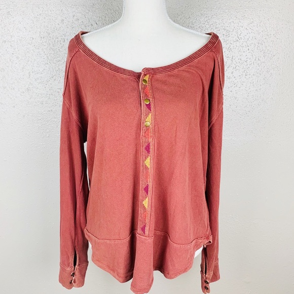 Free People Tops - Free People Loose Henley Sweat Shirt Medium